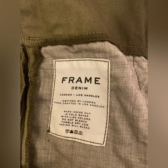 FRAME||  Commander Olive Green Paper Bag WaistTwill Ankle Pants Size 27 - Picture 7 of 10